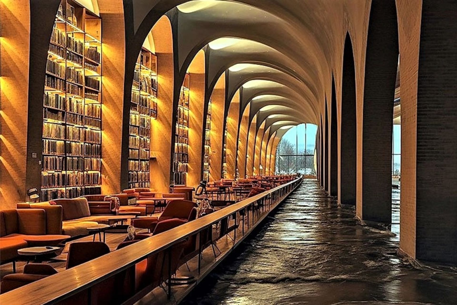 معماری کتابخانه با الهام از پل خواجو