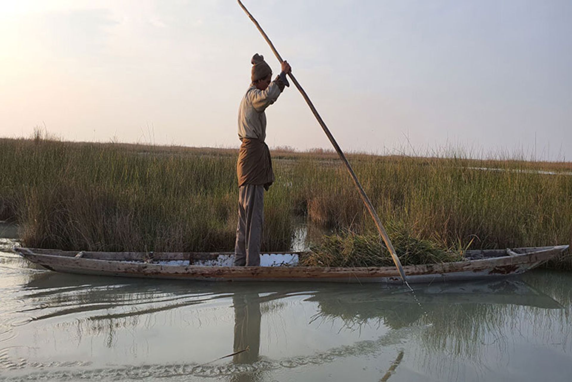 قایقرانی در تالاب شادگان؛ منبع عکس: mehr news؛ عکاس: قاسم منصور آل کثیر