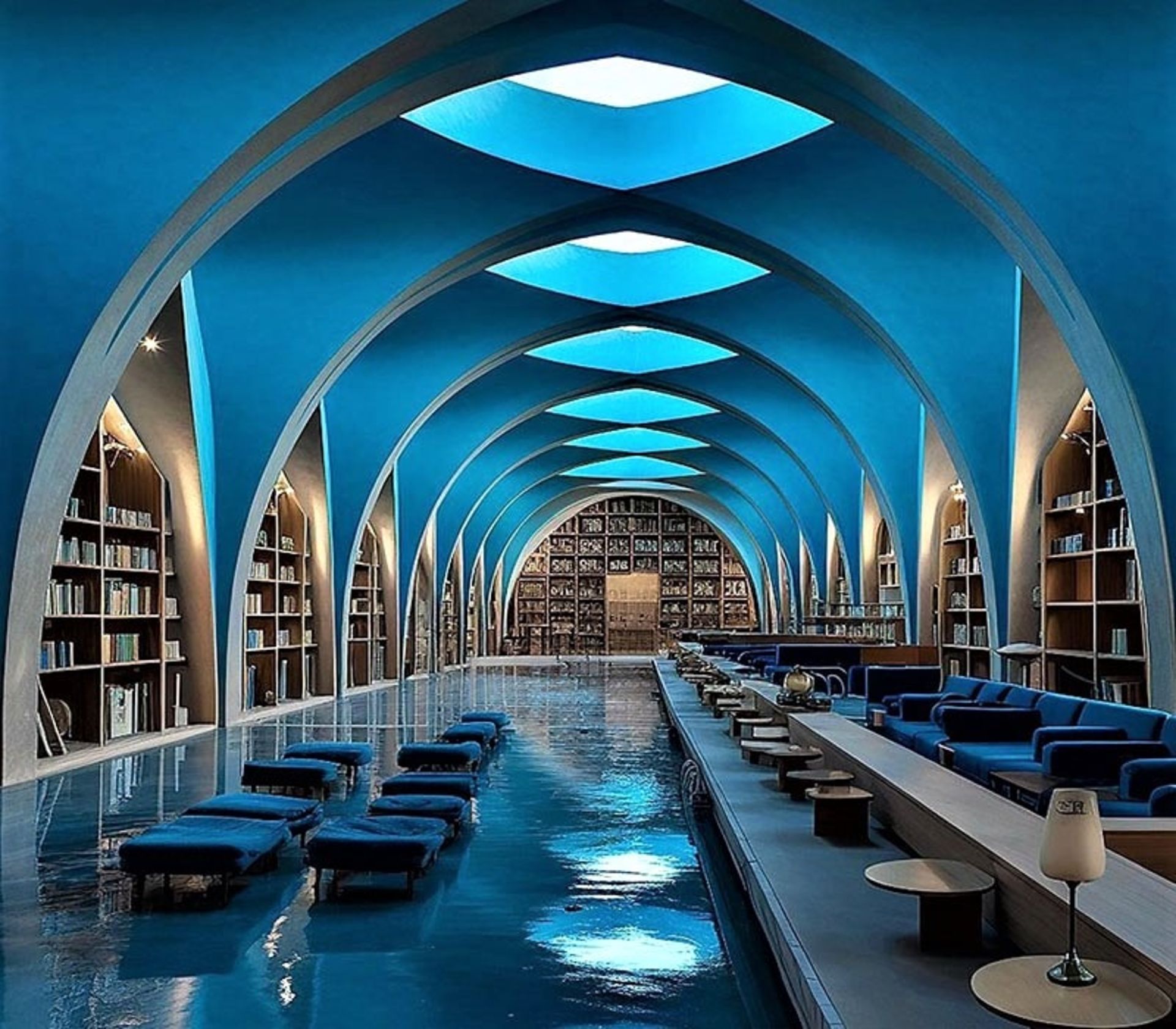 کتابخانه ای مدرن با تم آبی