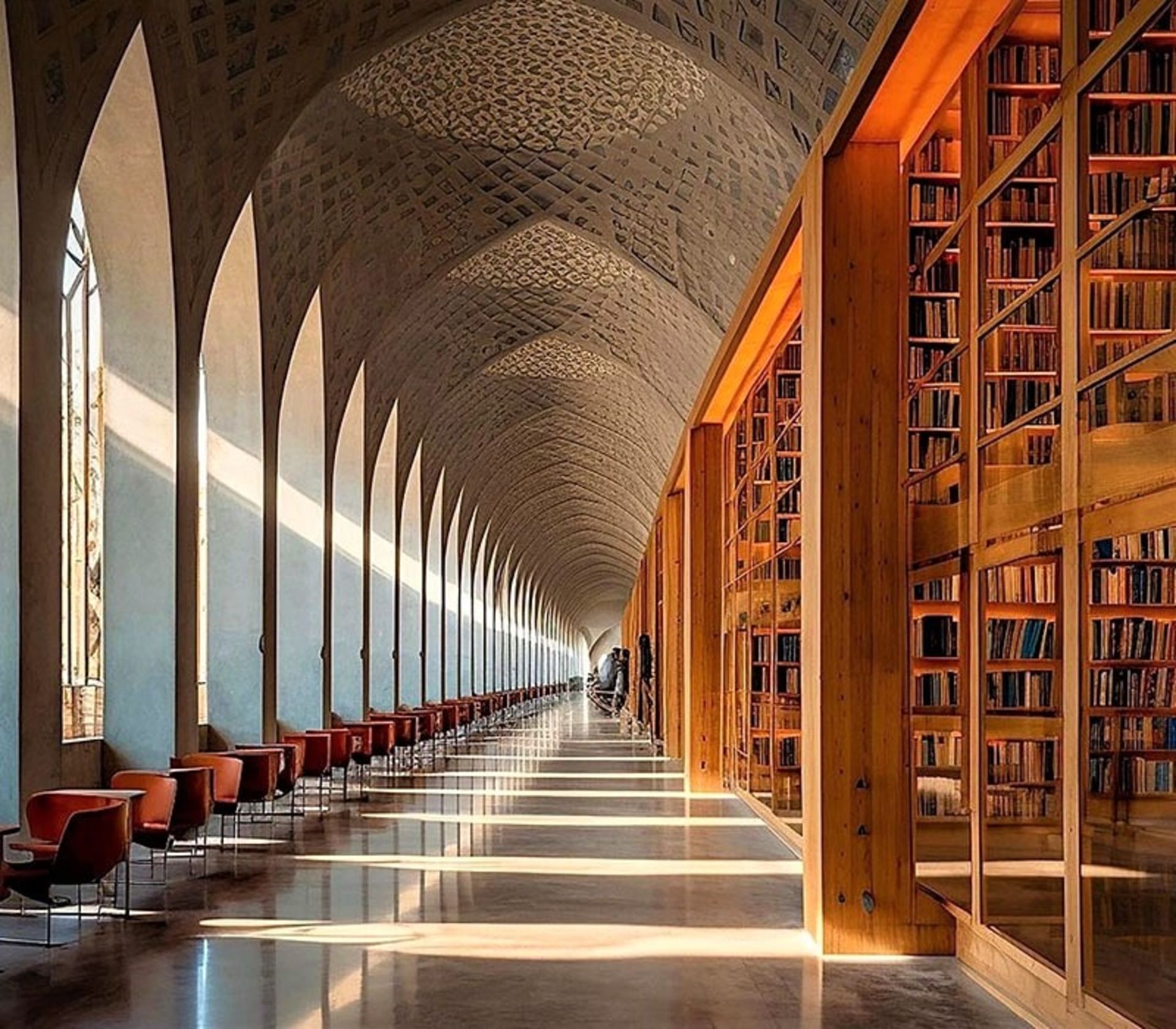 کتابخانه ای با طراحی پل خواجو