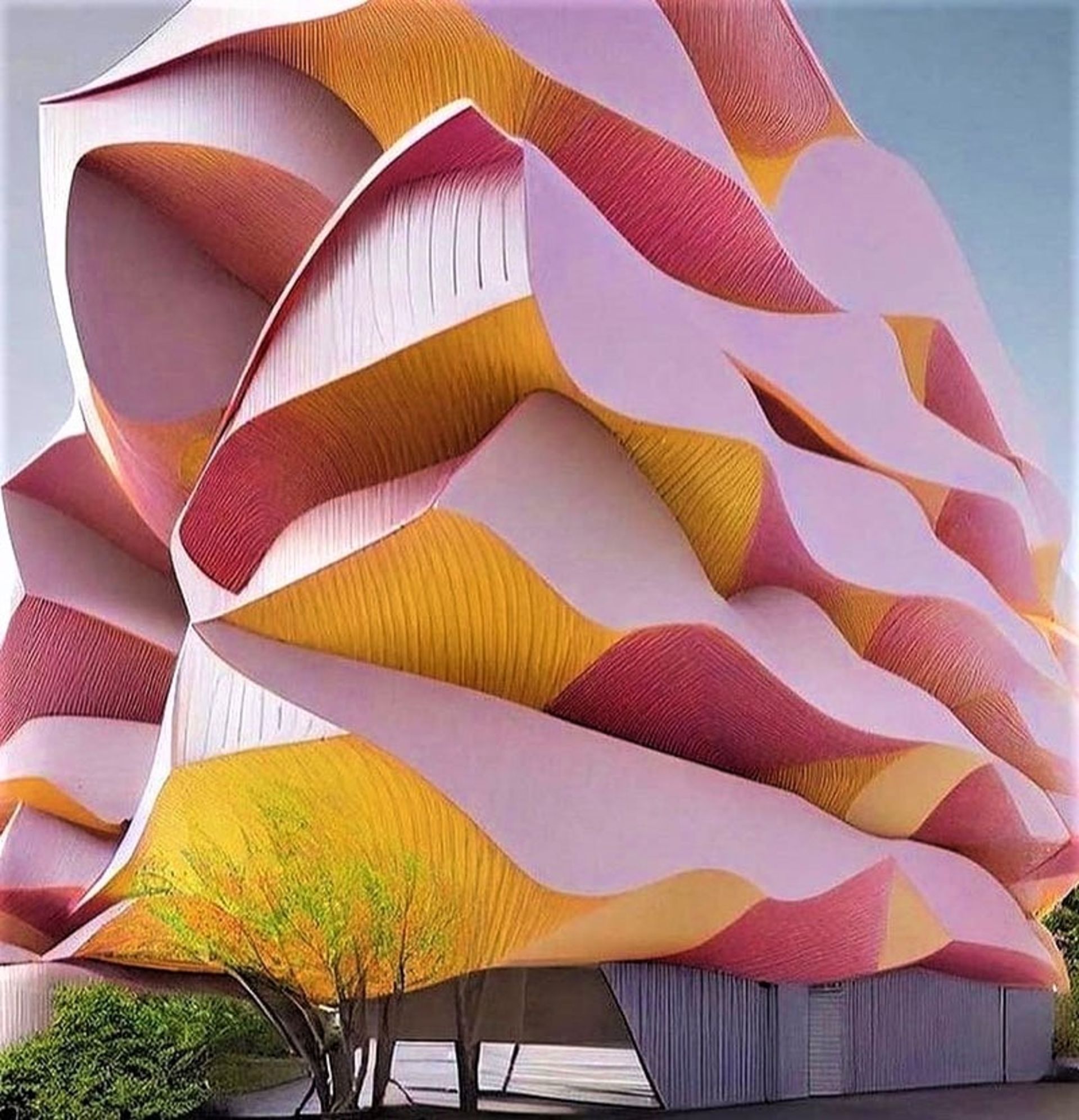 نمای صورتی و زرد یک ساختمان