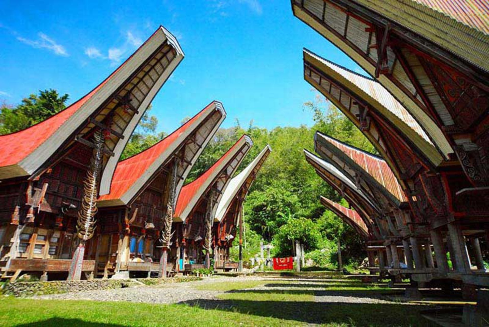 خانه‌های قایقی شکل در روستای تانا تراجا (Tana Toraja)