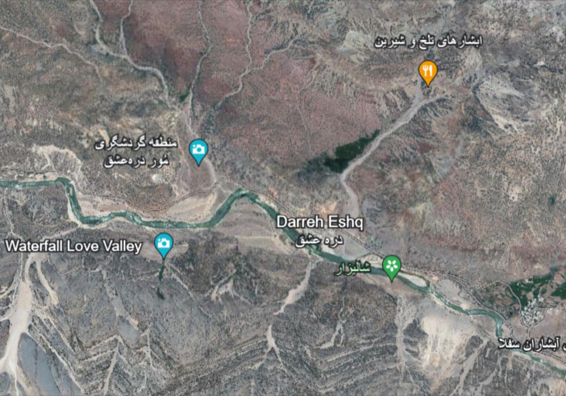 نقشه مسیر دره عشق؛ منبع عکس: Google Earth