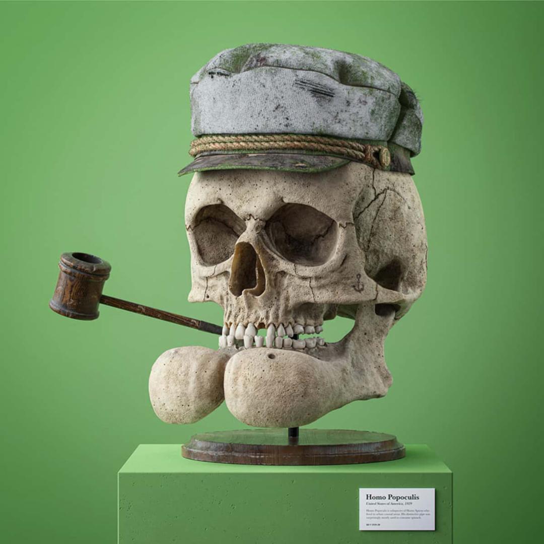 مجسمه اسکلتی با الهام از کاراکتر ملوان زبل یا پاپای (Popeye)