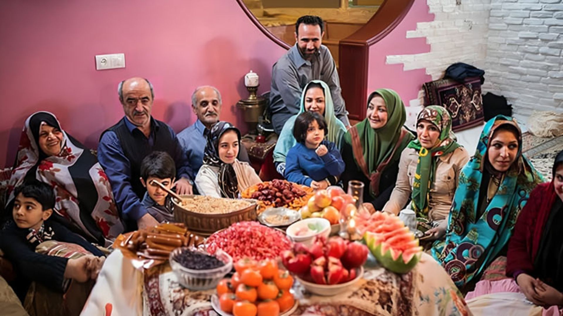 دورهمی کوچک تر و بزرگ ترها در چله شو مازندران؛ منبع عکس: رکنا؛ عکاس: نامشخص