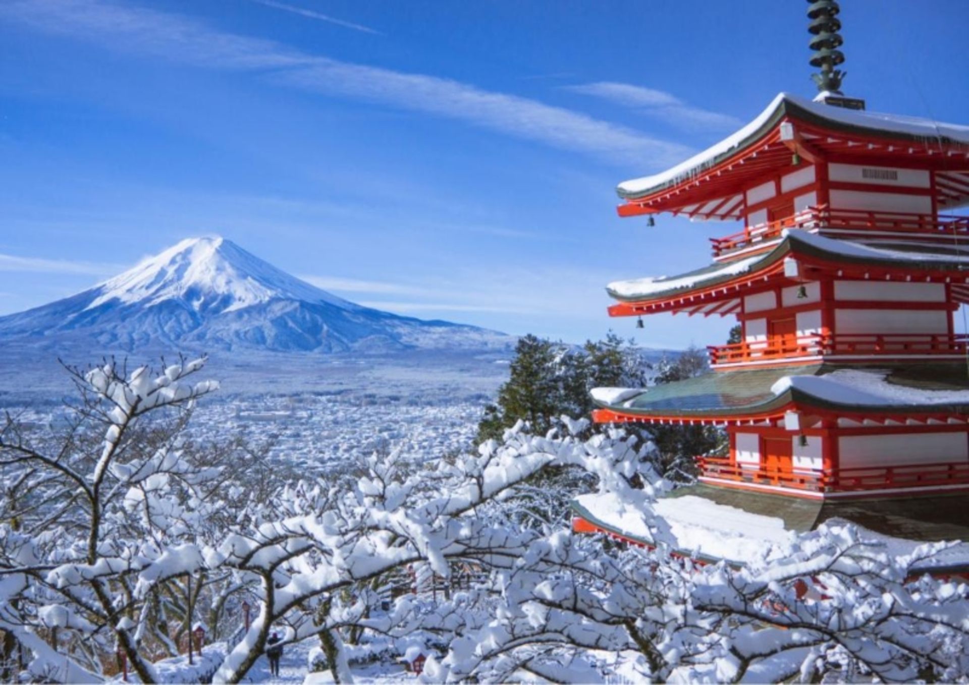کوه فوجی در یک روز برفی؛ منبع عکس: سایت japanspecialist.com. عکاس: نامشخص