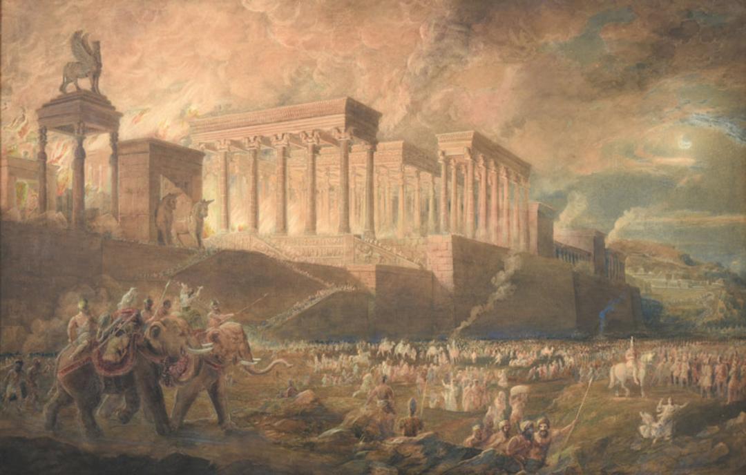 نقاشی آتش سوزی تخت جمشید هنگام حمله اسکندر؛ منبع عکس: MutualArt، پدیدآورنده: Joseph Mallord William Turner