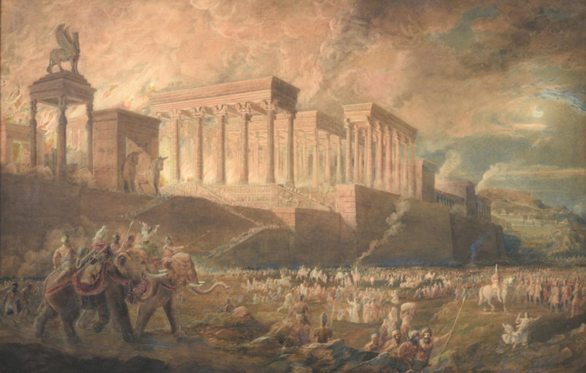 نقاشی آتش سوزی تخت جمشید هنگام حمله اسکندر؛ منبع عکس: MutualArt، پدیدآورنده: Joseph Mallord William Turner