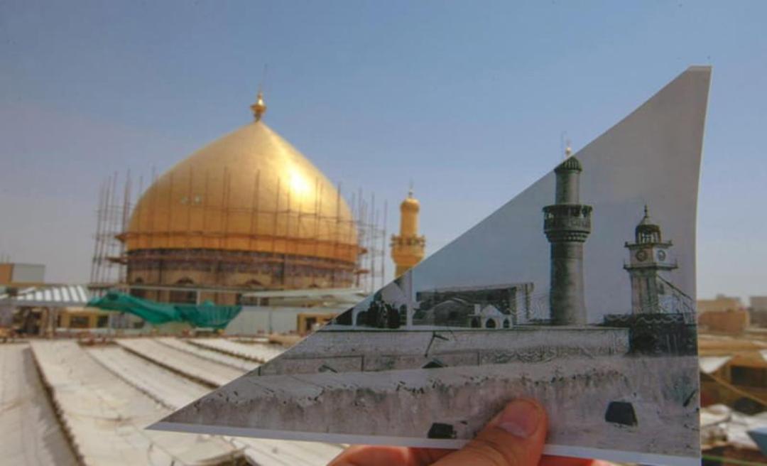 عکس قدیمی و نمای گنبد طلایی حرم امام علی، منبع عکس: سایت رسمی حرم امام علی (ع)، عکاس: جابر الحلو (jaber al helou)