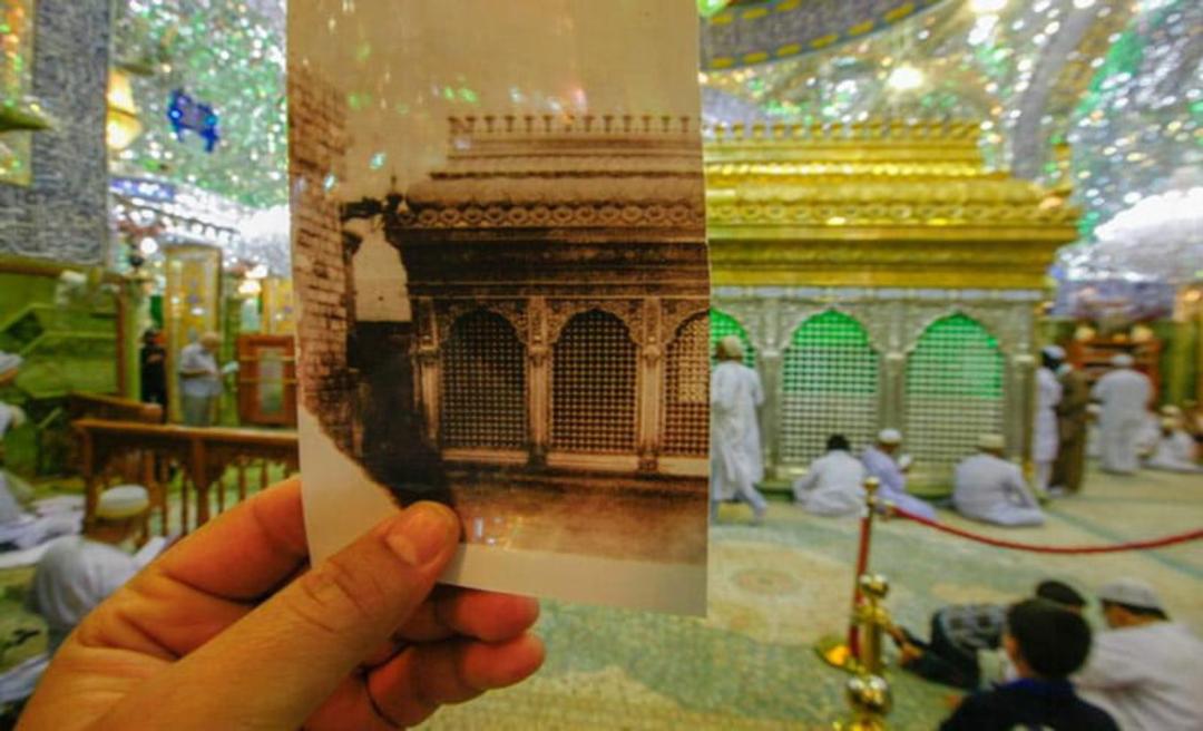 تصویر قدیمی و نمای جدید از ضریح حرم امام علی (ع)، منبع عکس: سایت رسمی حرم امام علی (ع)، عکاس: جابر الحلو (jaber al helou)
