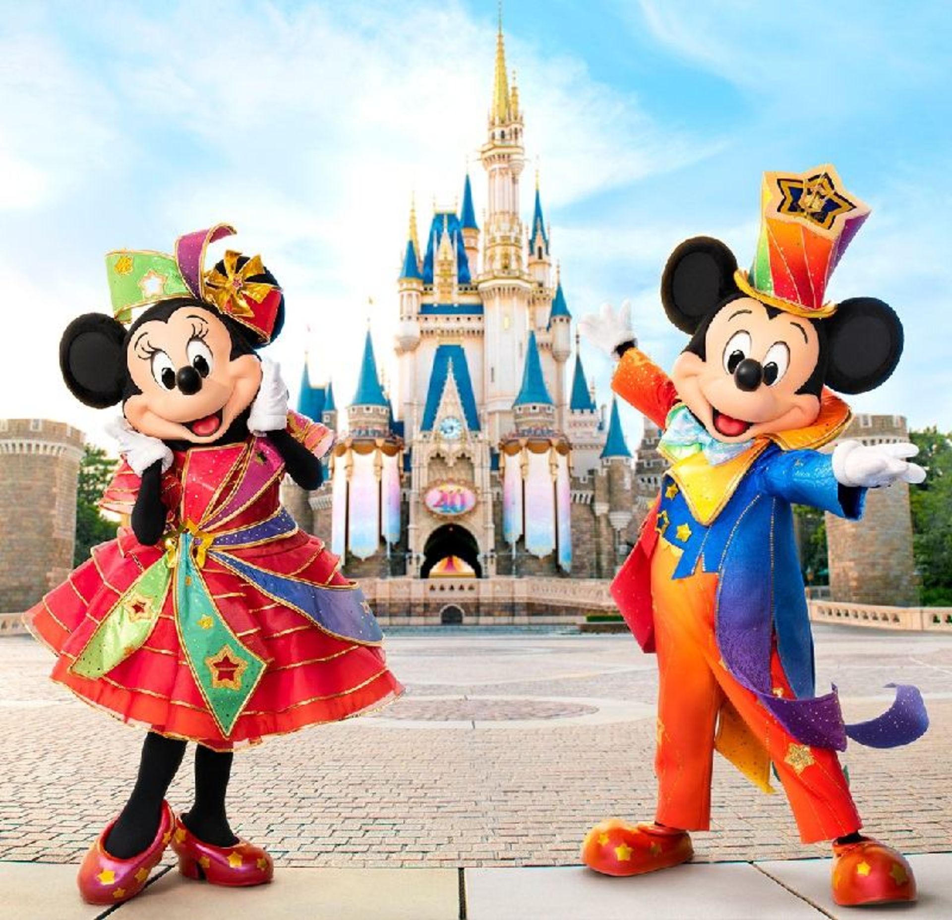 میکی و مینی موس در کنار ساختمان رویایی دیزنی لند توکیو؛ منبع عکس: اینستاگرام Tokyodisneyresort_official. عکاس: نامشخص