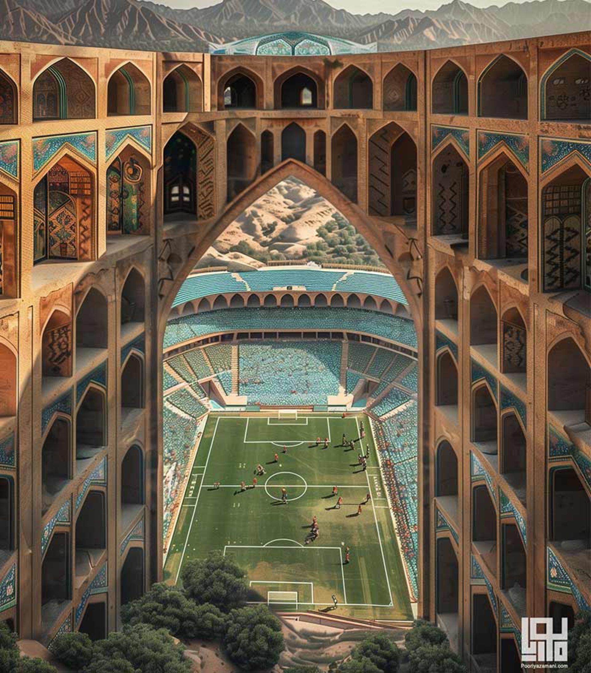 زمین فوتبال با طراحی معماری ایرانی