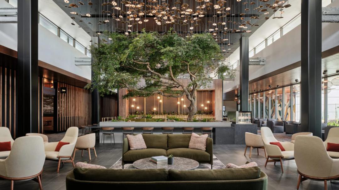 مبل‌ ها و صندلی های لانژ امریکن اکسپرس سنتوریون در فرودگاه آتلانتا؛ منبع عکس: Conde Nast Traveler، عکاس: نامشخص
