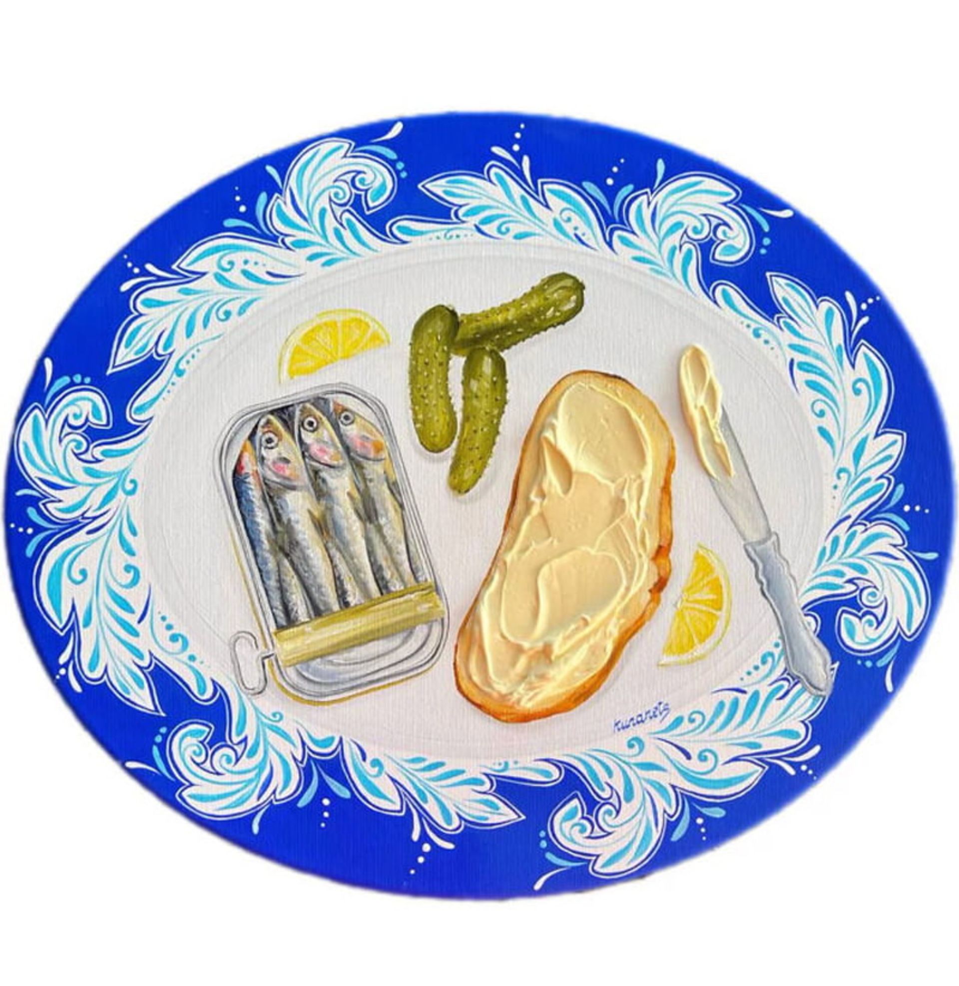 بشقاب نقاشی شده از نان و ماهی