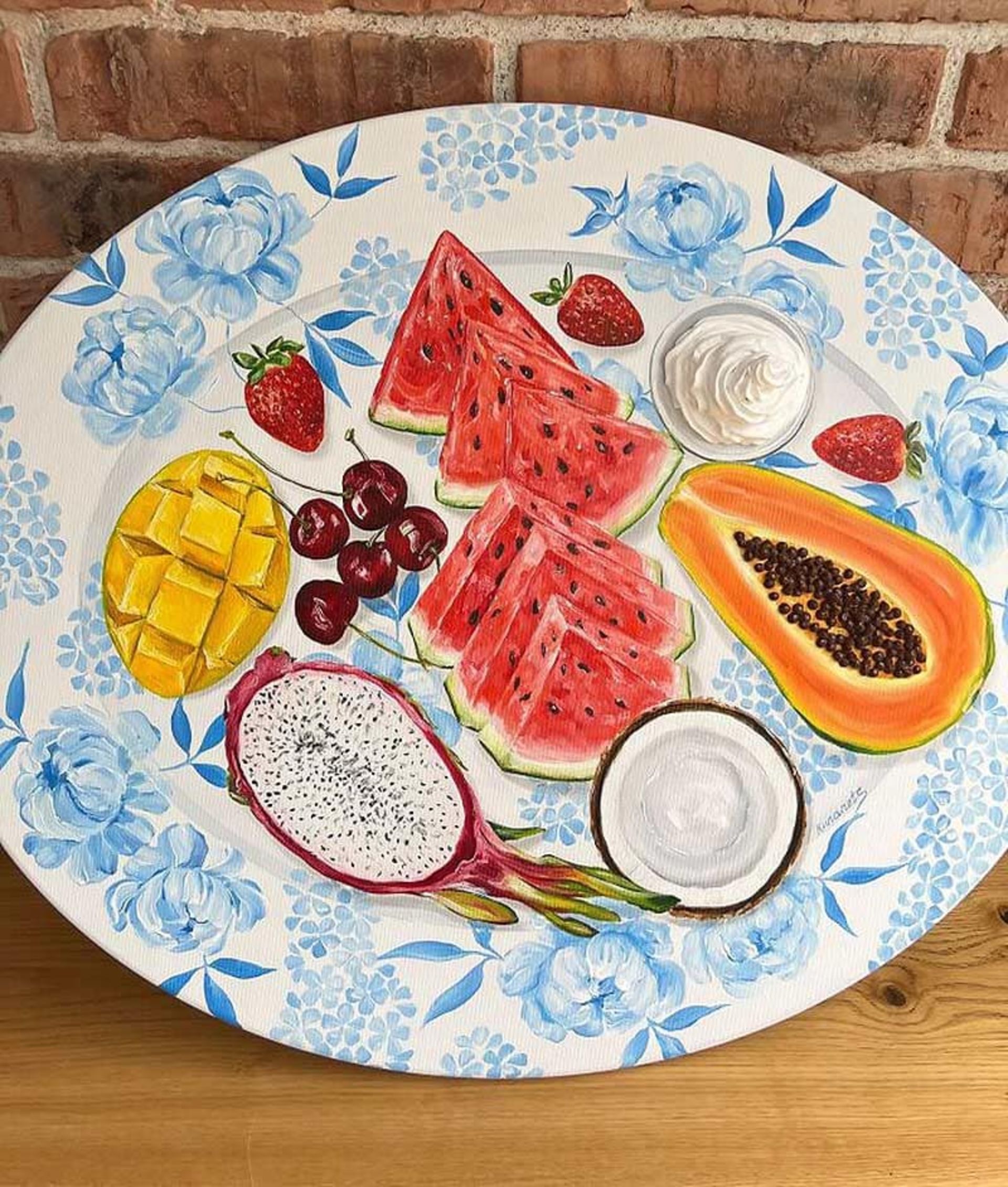 انواع میوه نقاشی شده بر بشقاب