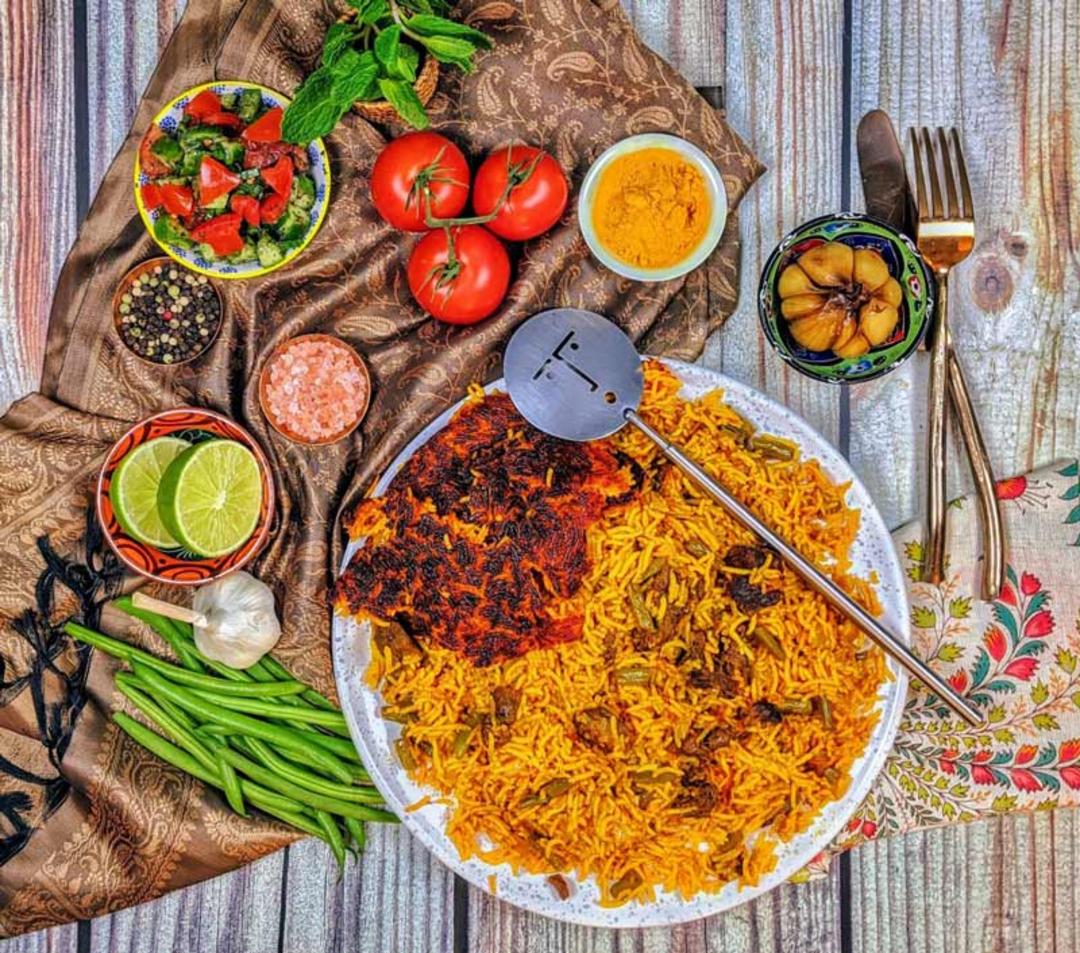لوبیا پلو با گوشت خورشی؛ منبع عکس: وب سایت thecaspianchef.com؛ عکاس: نامشخص