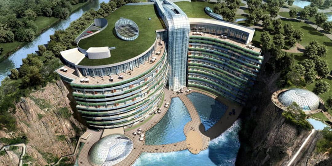 عکس هوایی از هتل اینترکانتیننتال شانگهای واندرلند چین؛ منبع عکس: Unusual Places، عکاس: نامشخص