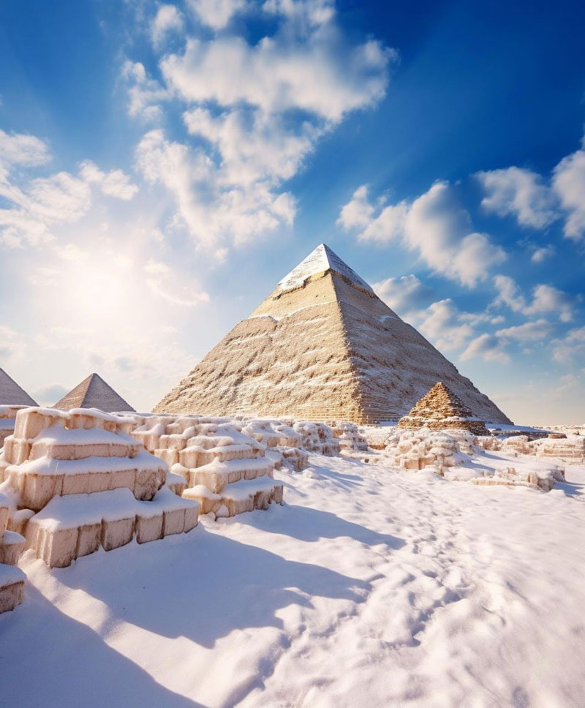 هرم بزرگ جیزه (Gizeh) در مصر زیر برف از نگاه هوش مصنوعی