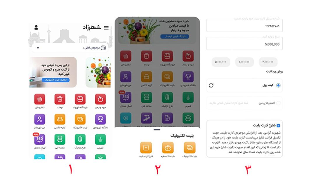 شارژ کارت بلیت مترو تهران با اپلیکیشن شهرزاد