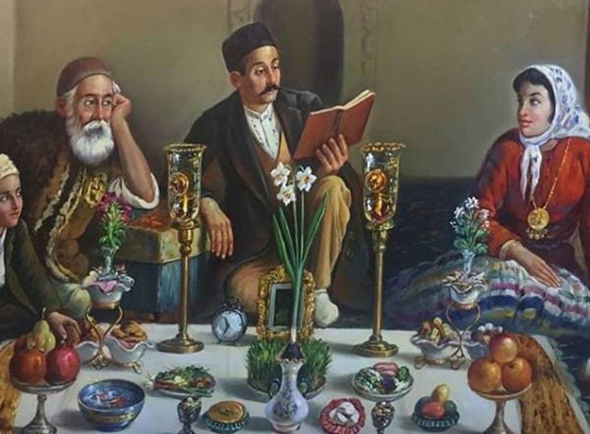 مردم ایران باستان کنار سفره هفت سین؛ منبع عکس: گوگل مپ؛ عکاس: نامشخص