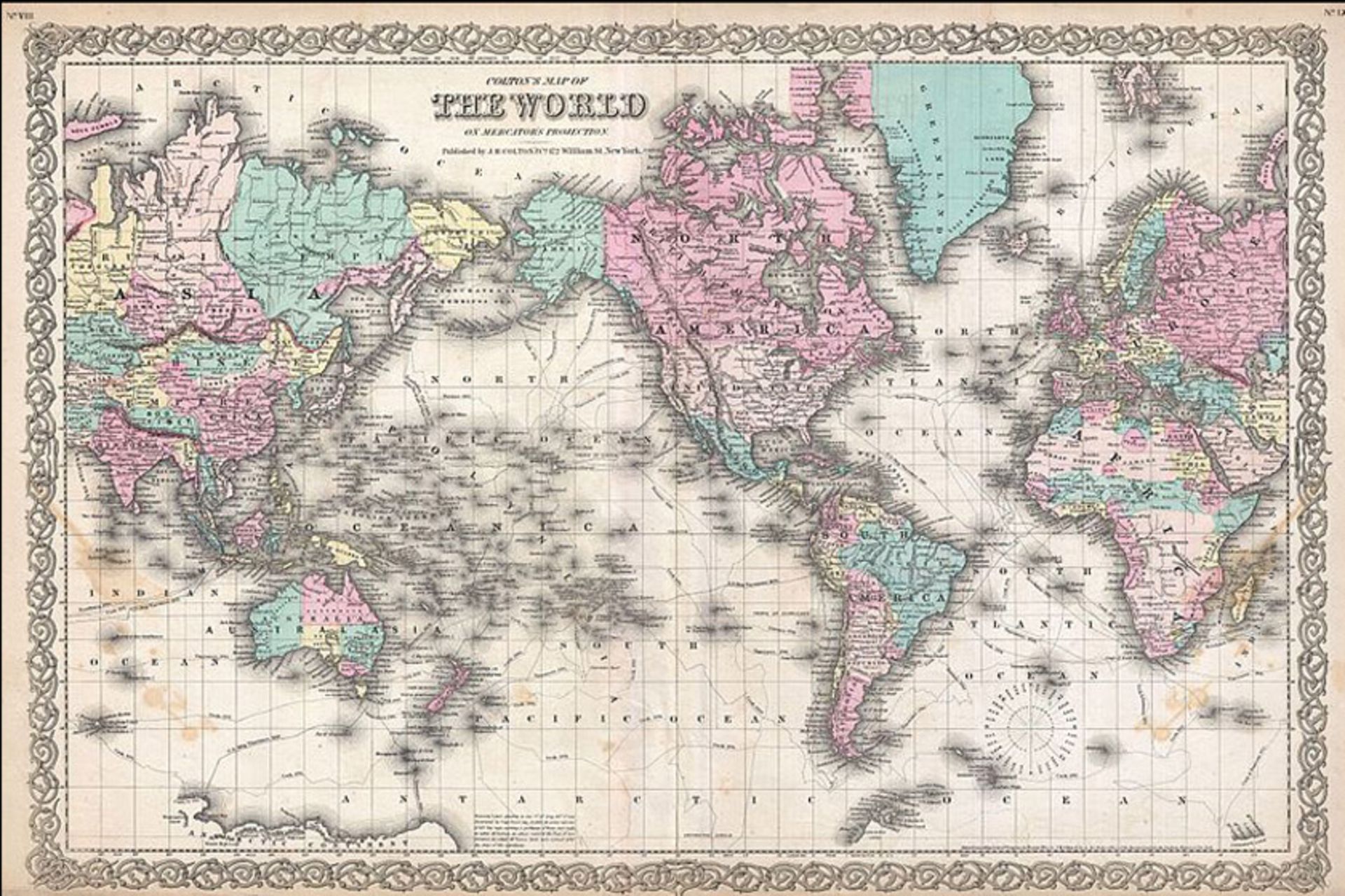 Colton Map of the World 1855؛ منبع: ویکی مدیا؛ عکاس:  J. H. Colton