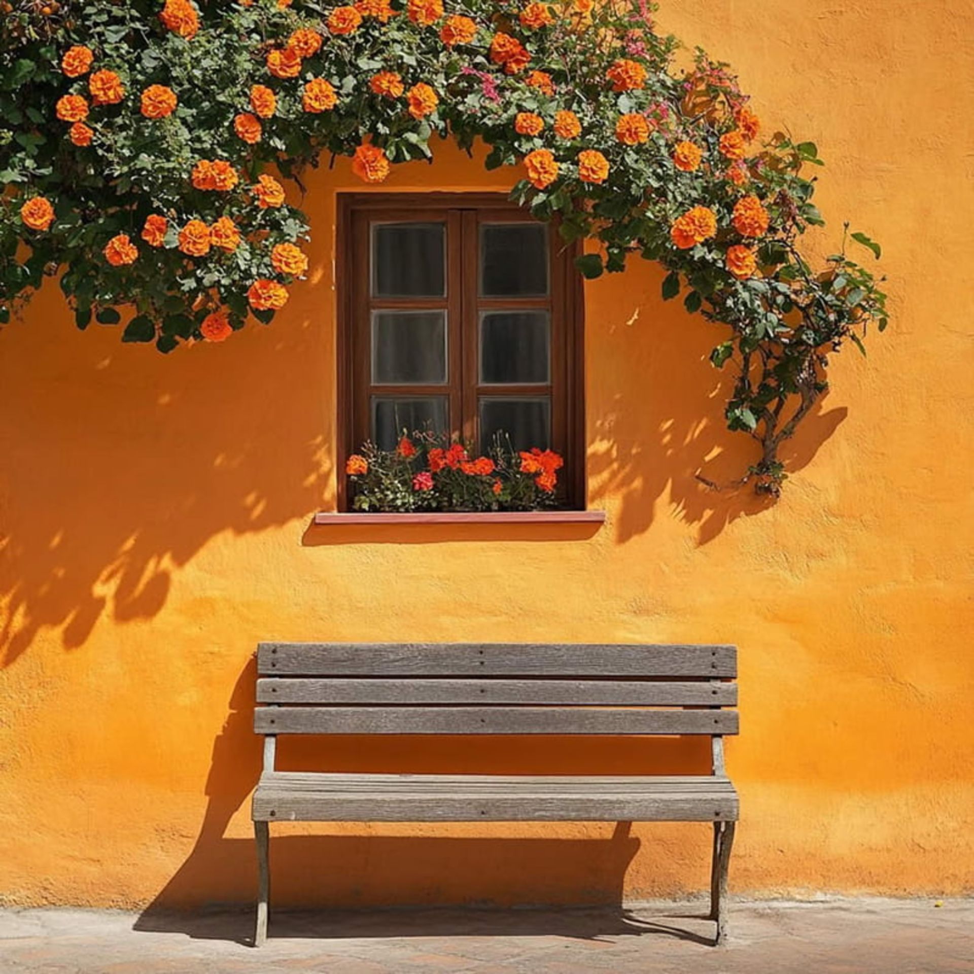 نیمکتی زیر شاخه پر گل