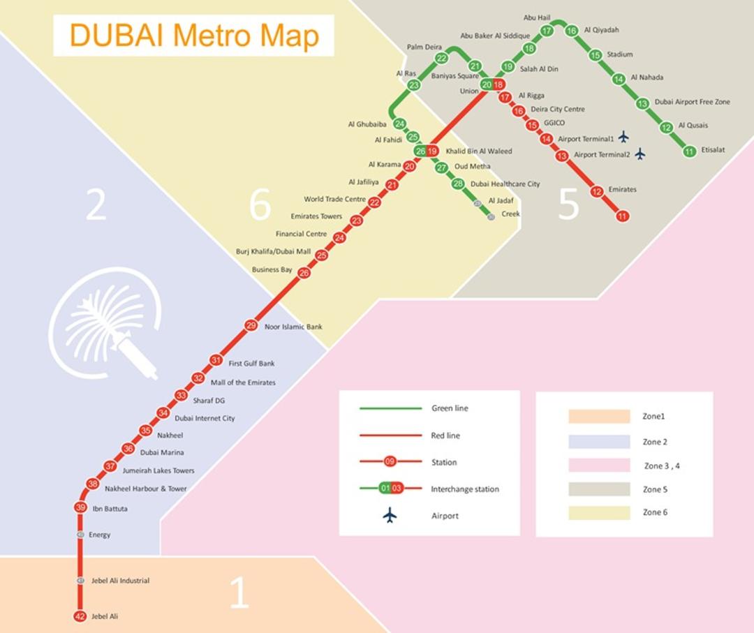 نقشه مترو دبی، منبع عکس سایت taxi-dubai.ae، عکاس نامشخص