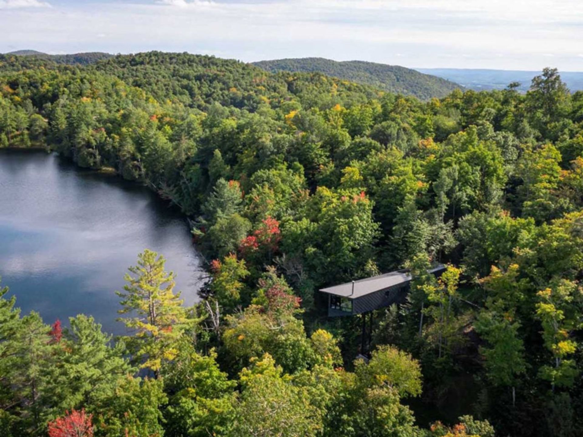 عکس هوایی از اقامتگاه معلق مور در جنگل‌های کبک
