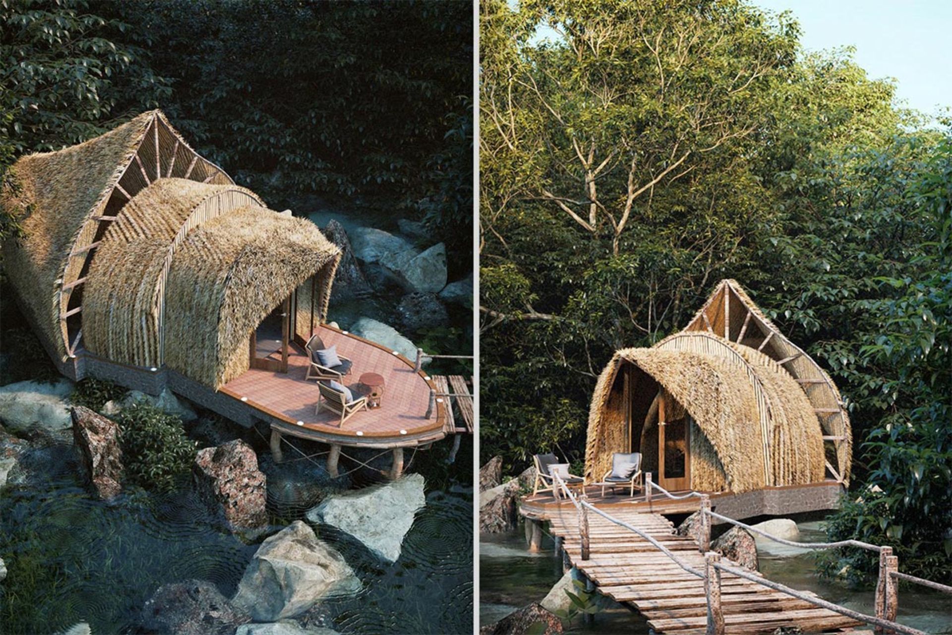 کلبه بامبو در جنگل 