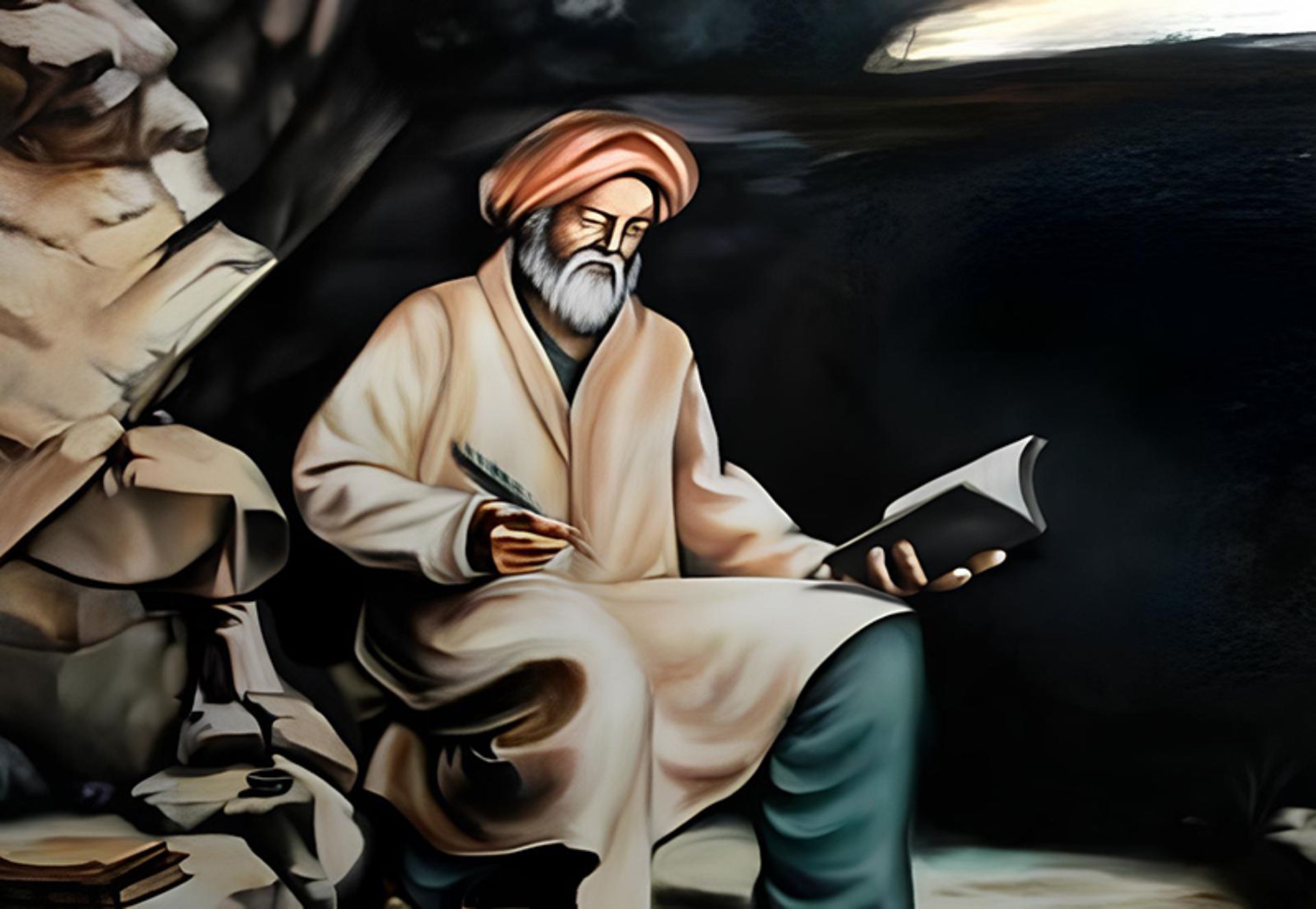 نقاشی ناصرخسرو قبادیانی در کوهستان یمگان