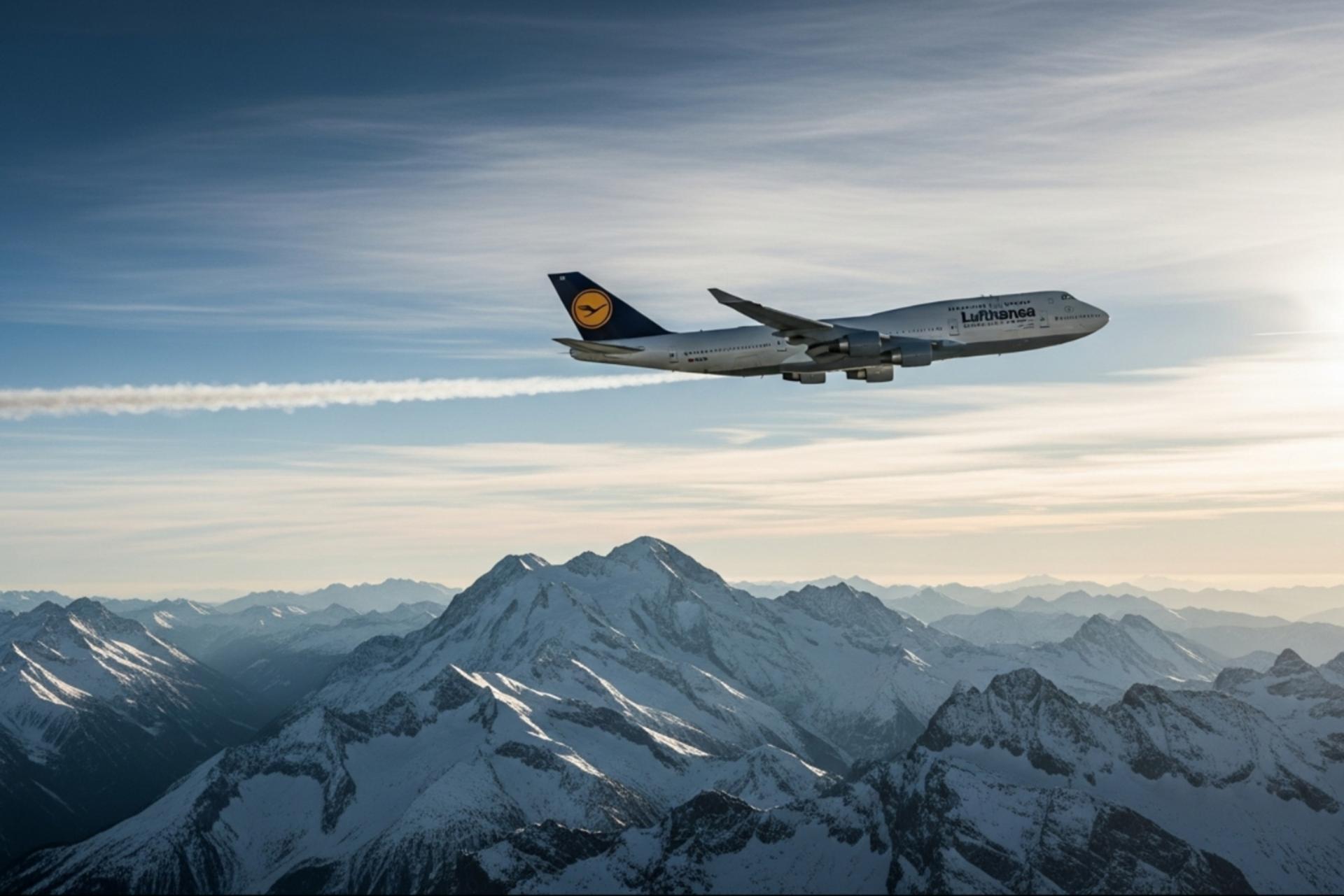 هواپیمای لوفت‌هانزا بر فراز کوه‌های آلپ اروپا