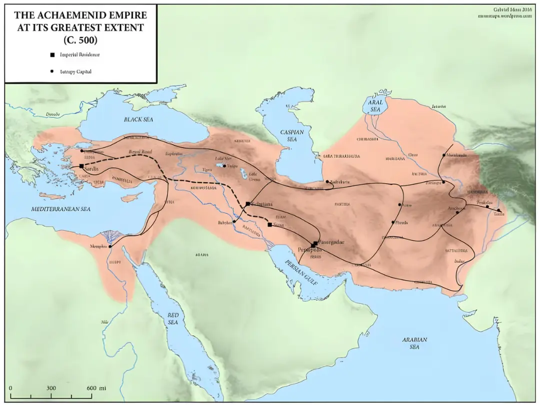 نقشه قلمرو امپراتوری هخامنشی (Achaemenid Empire) در سال ۵۰۰ پیش از میلاد