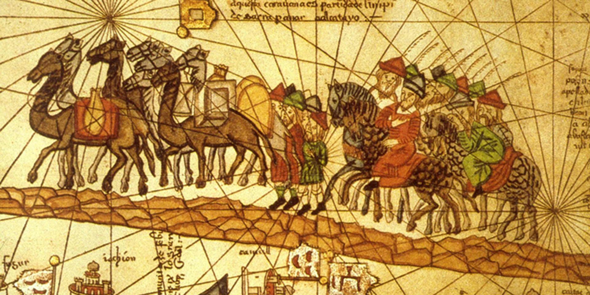 نقاشی تاریخی از یک کاروان تجاری در جاده ابریشم