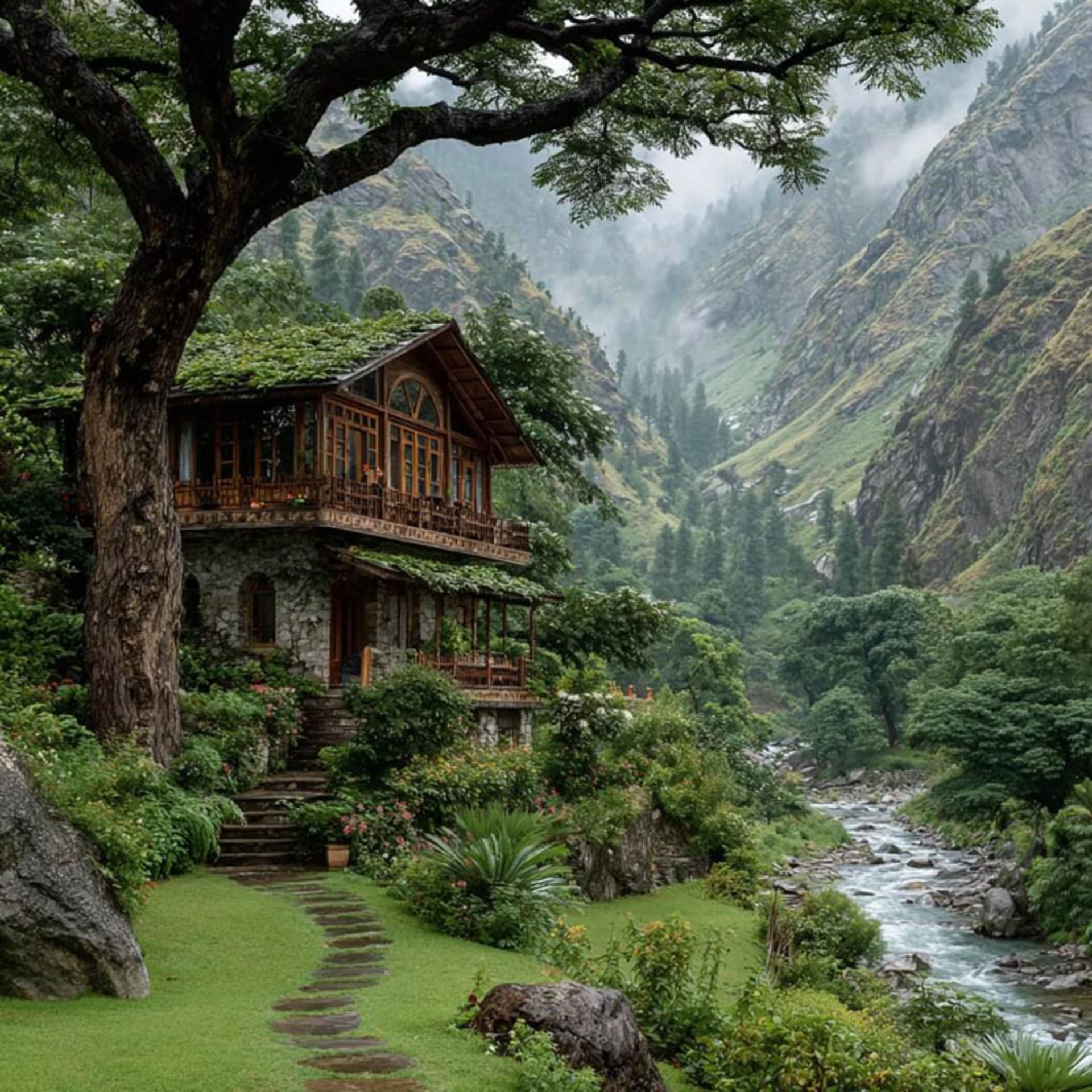 فضای سرسبز اطراف کلبه آفاق مازندران