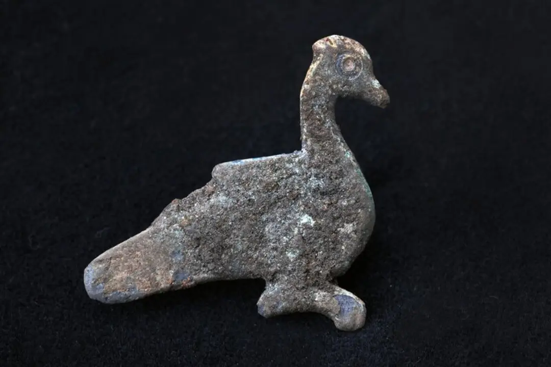 مجسمه کوچک پرنده (Bird) ساخته شده از فلز باستانی با بافت فرسوده