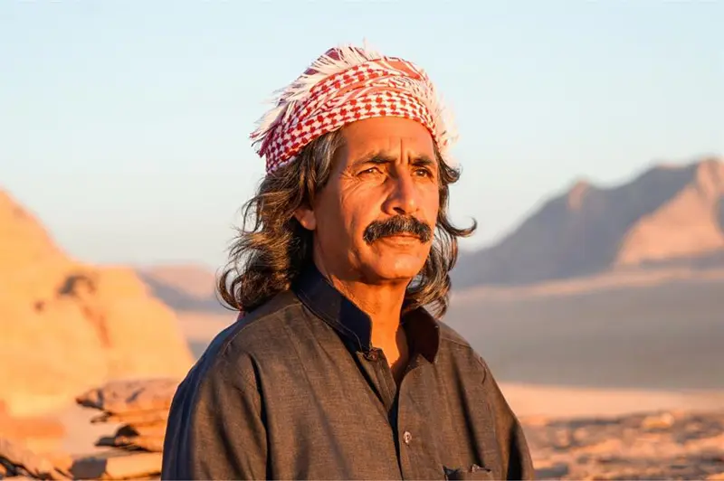 مرد بادیه نشین عرب با دستاری بر سر 
