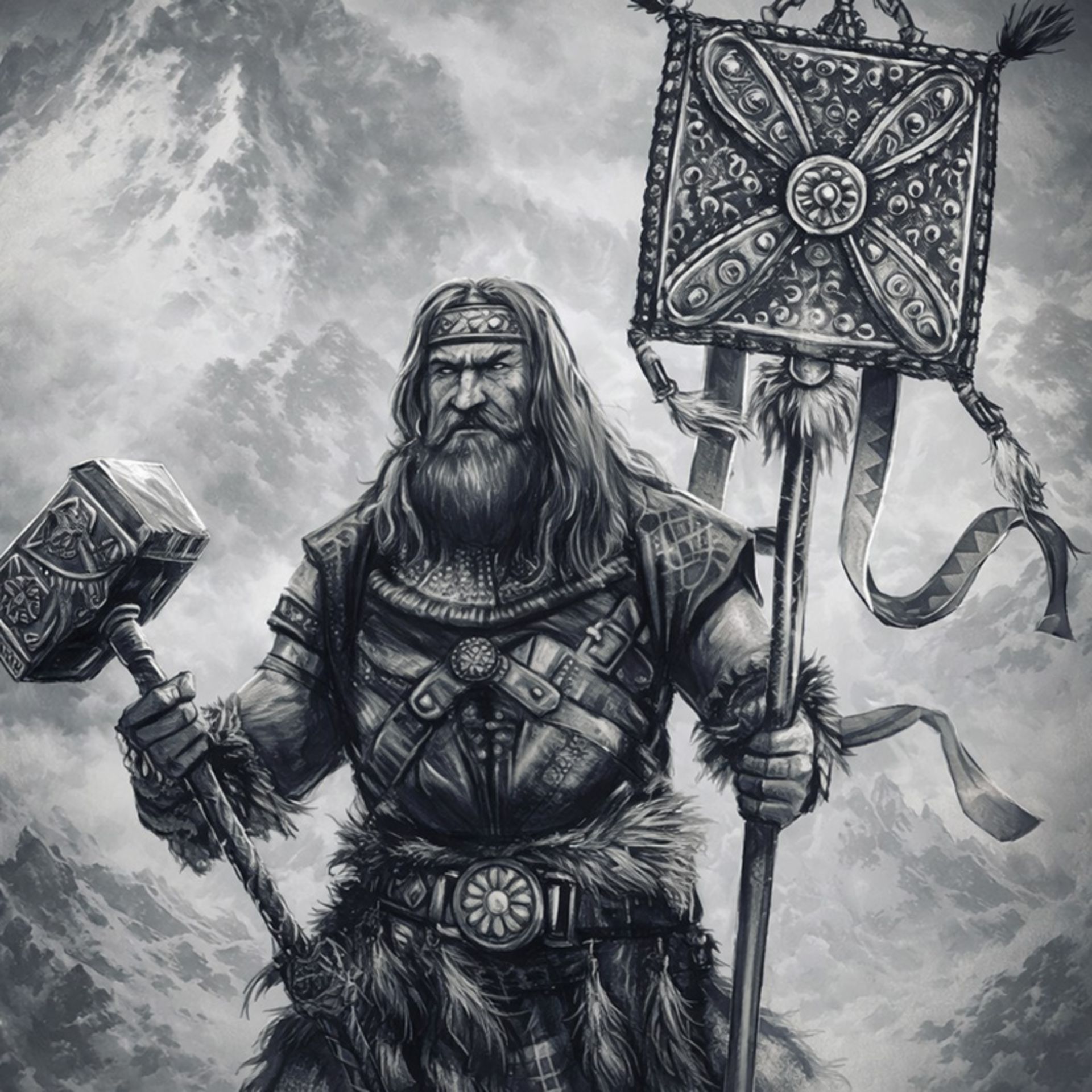 کاوه آهنگر با درفش کاویانی در دست