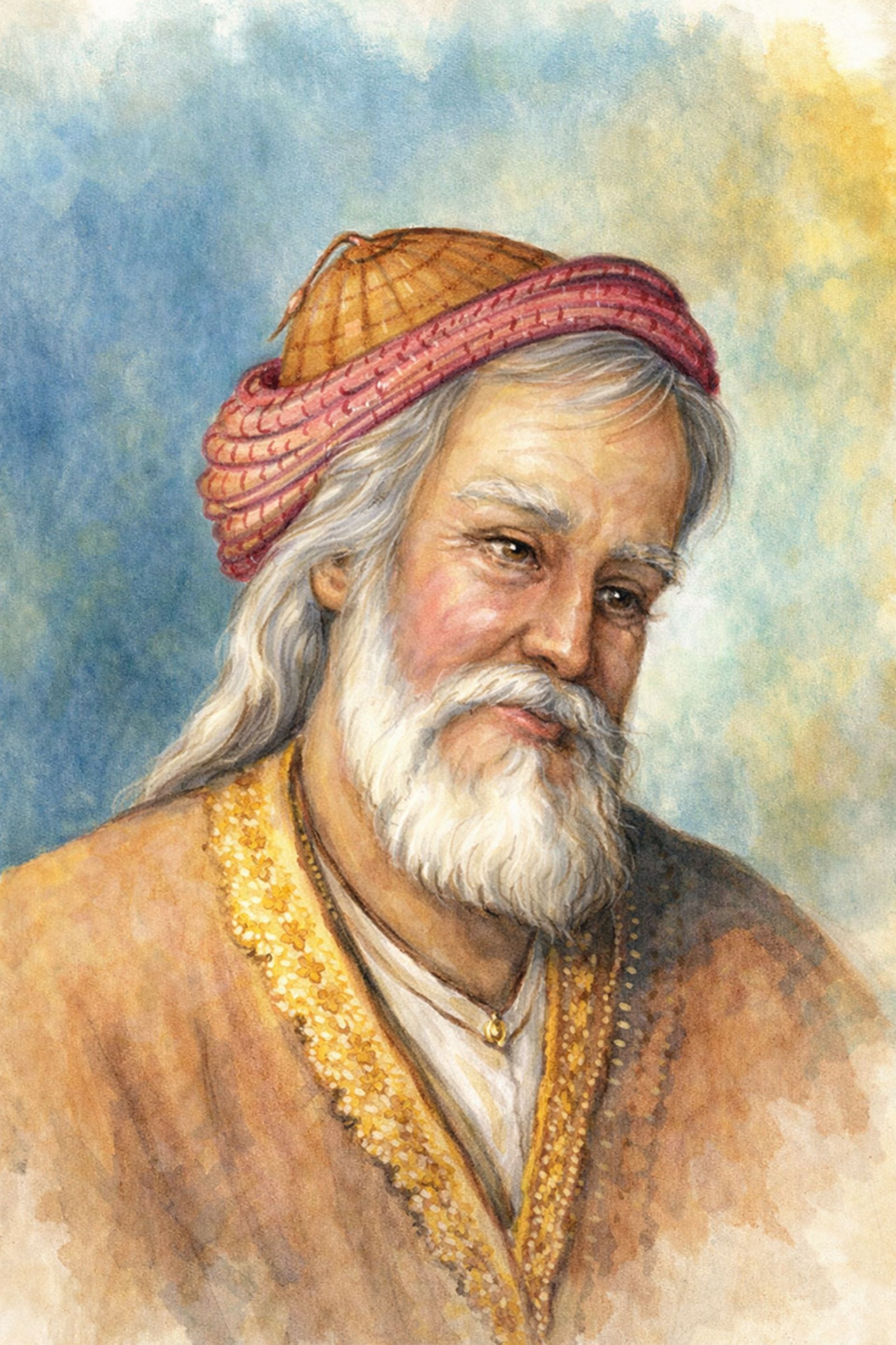 نقاشی رنگی از چهره عطار نیشابوری