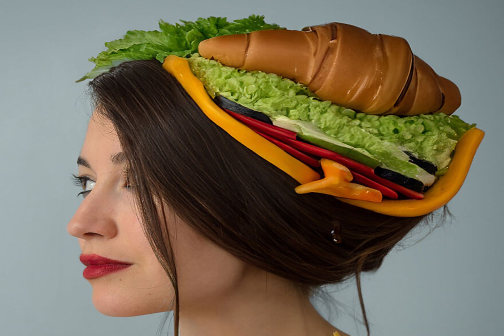 پرتره نیم رخ زنی با کروسانی بر سر