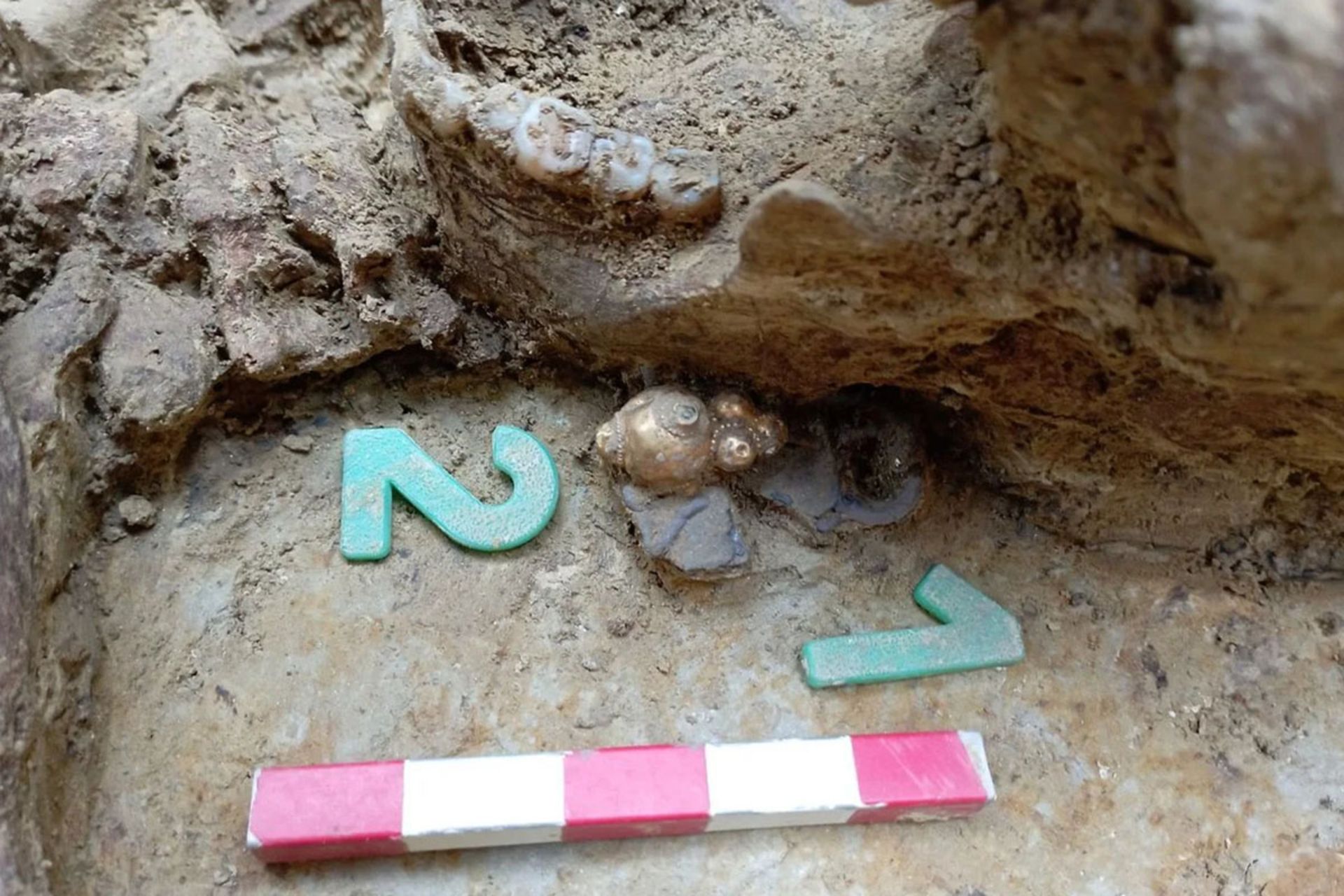 عدد یک و دو کنار آثار کشف شده در سگد مجارستان