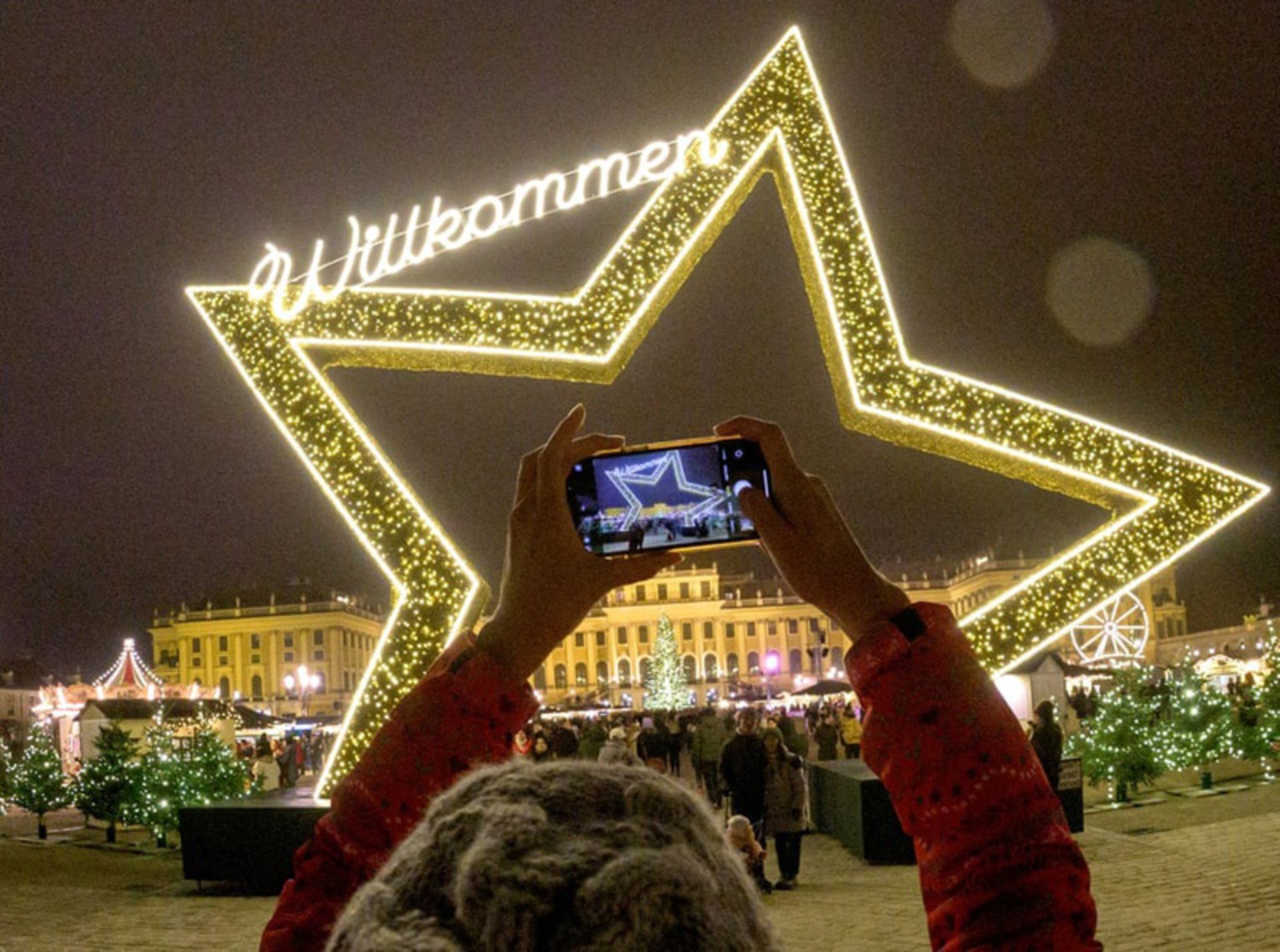 قاب‌بندی ورودی بازار کریسمس کاخ شونبرون وین توسط ستاره غول‌پیکر