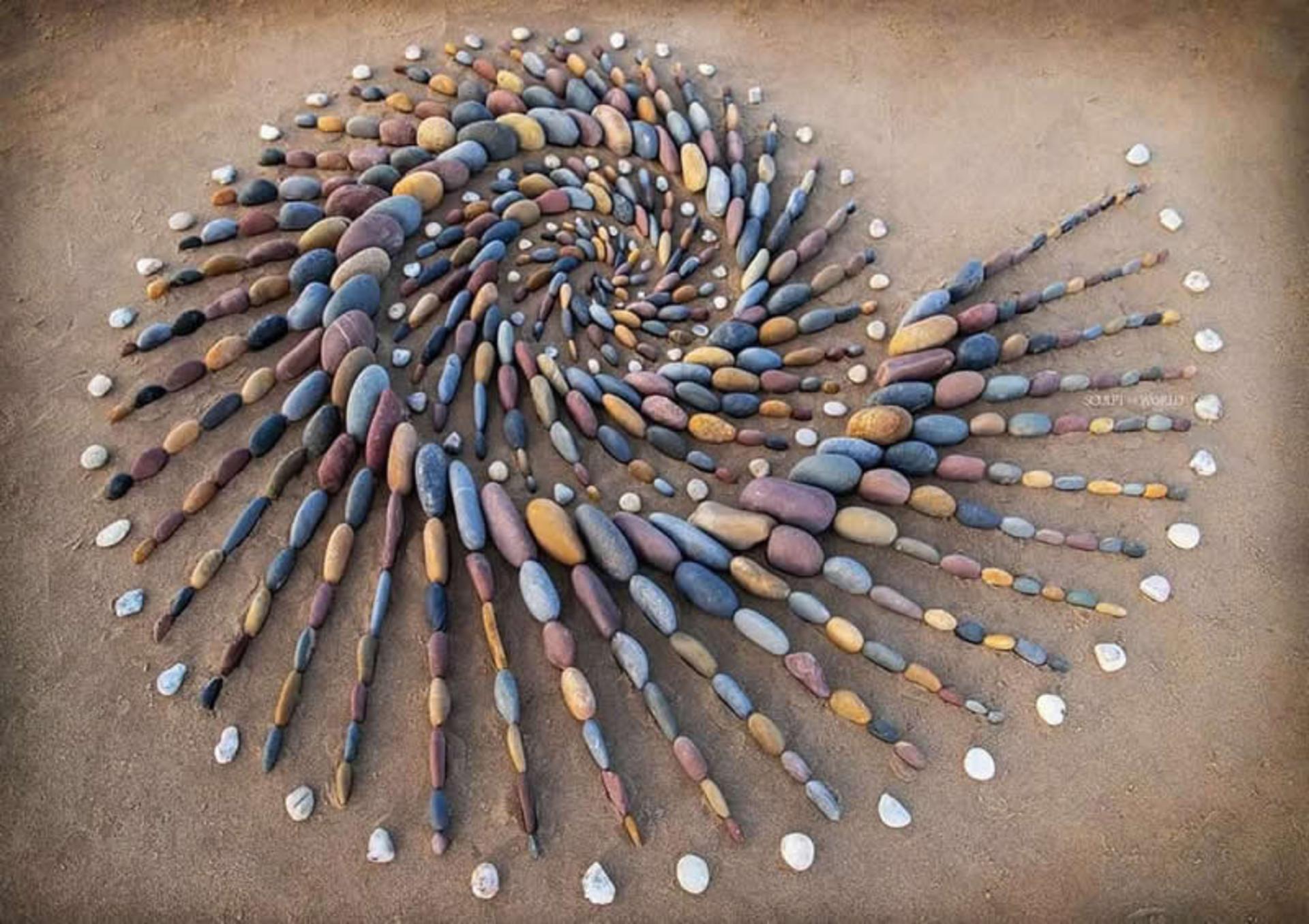 مارپیچ عظیم سنگی روی ساحل شنی