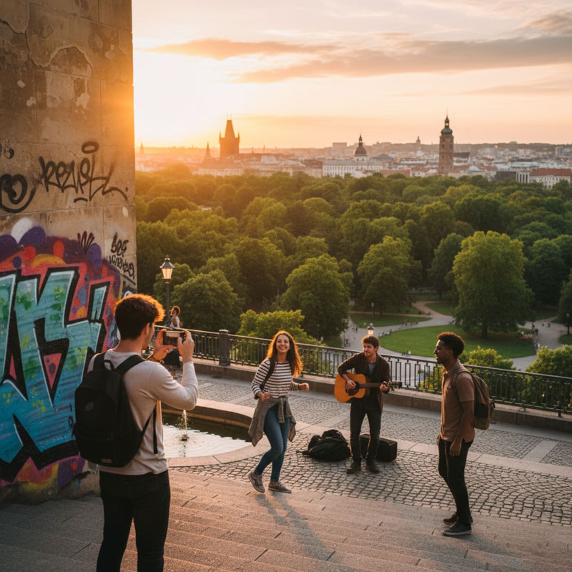 چند جوان در پارک در حال لذت بردن از فضاهای عمومی