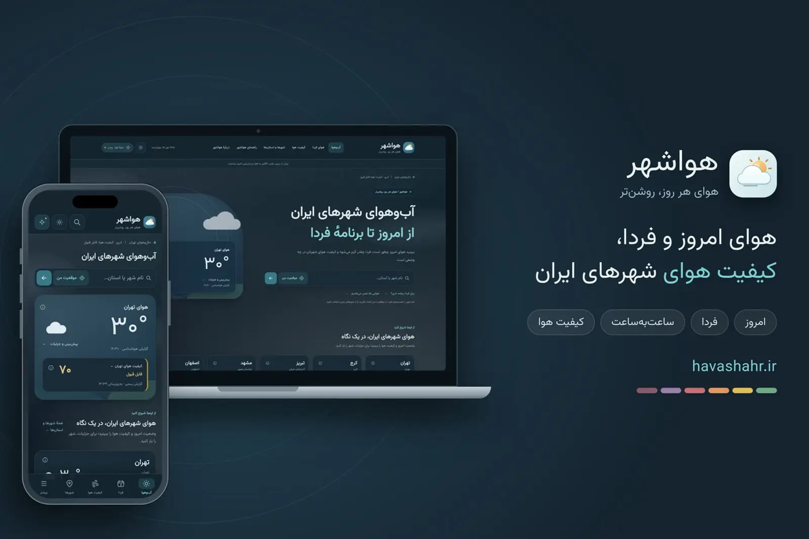 رابط کاربری وب‌سایت و اپلیکیشن هواشهر (Havashahr) برای پیش‌بینی وضعیت آب‌وهوا