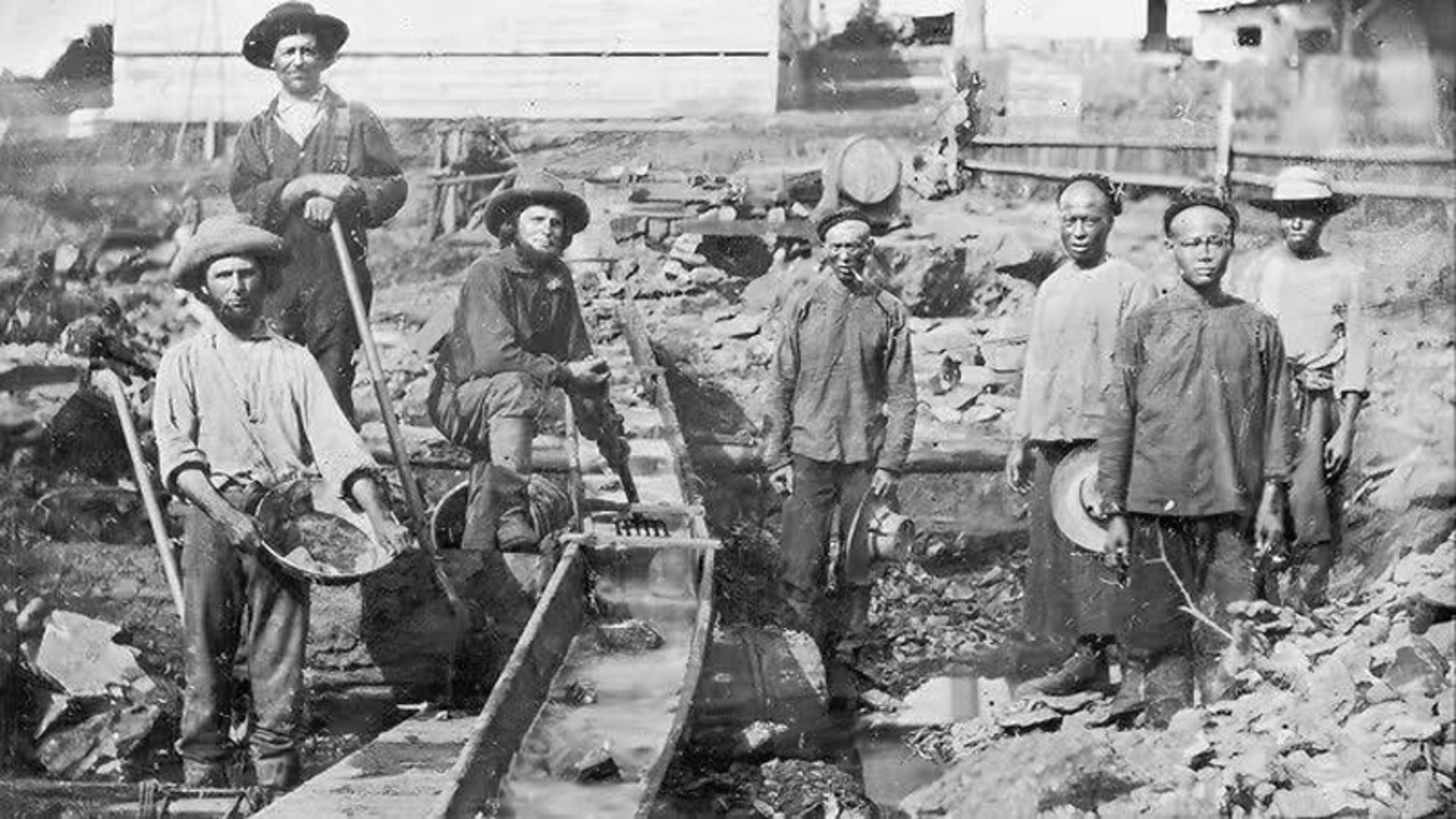 معدنچیان طلا در محوطه معدنی در کالیفرنیا