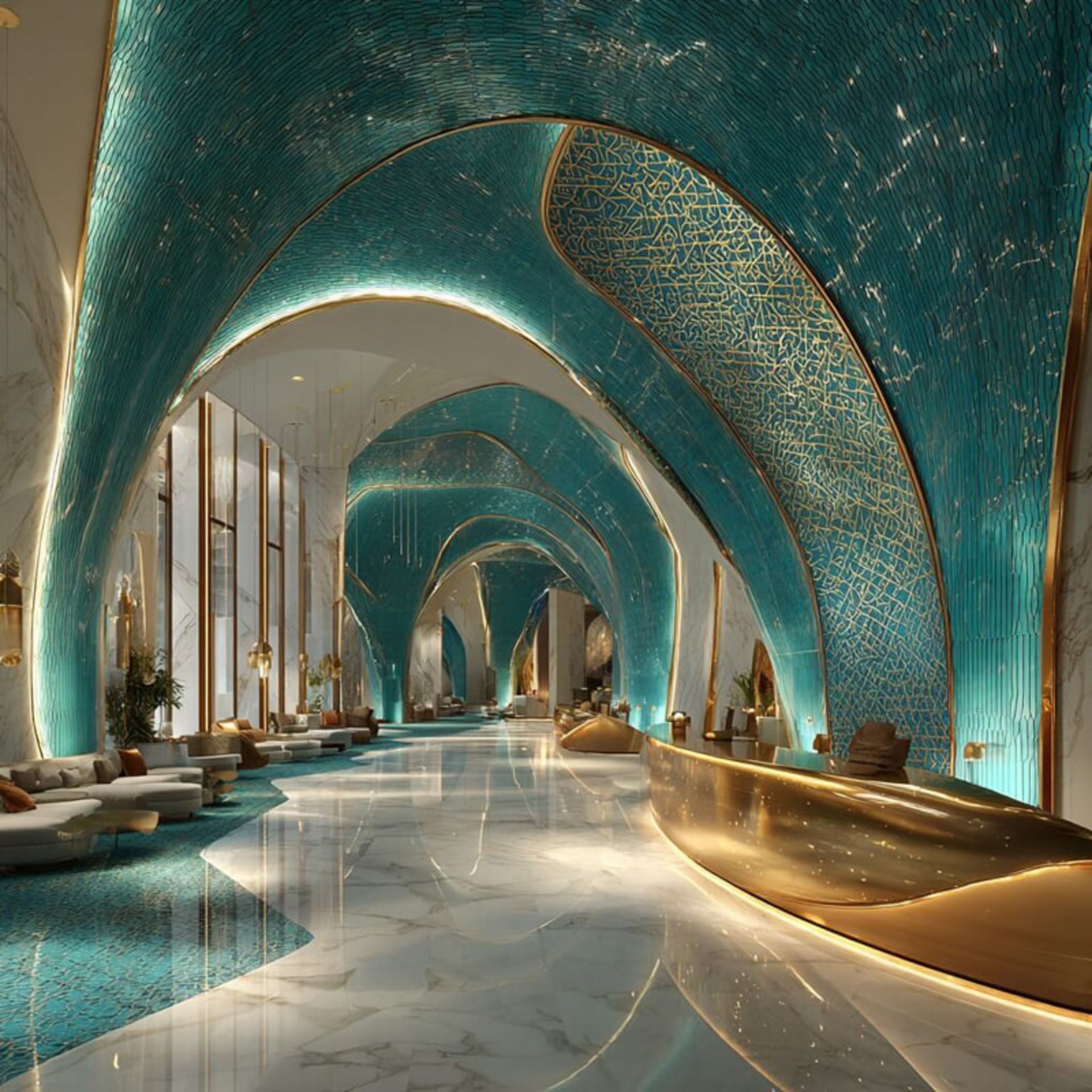 دیوارهای فیروزه ای در هتل مجلل ایرانی