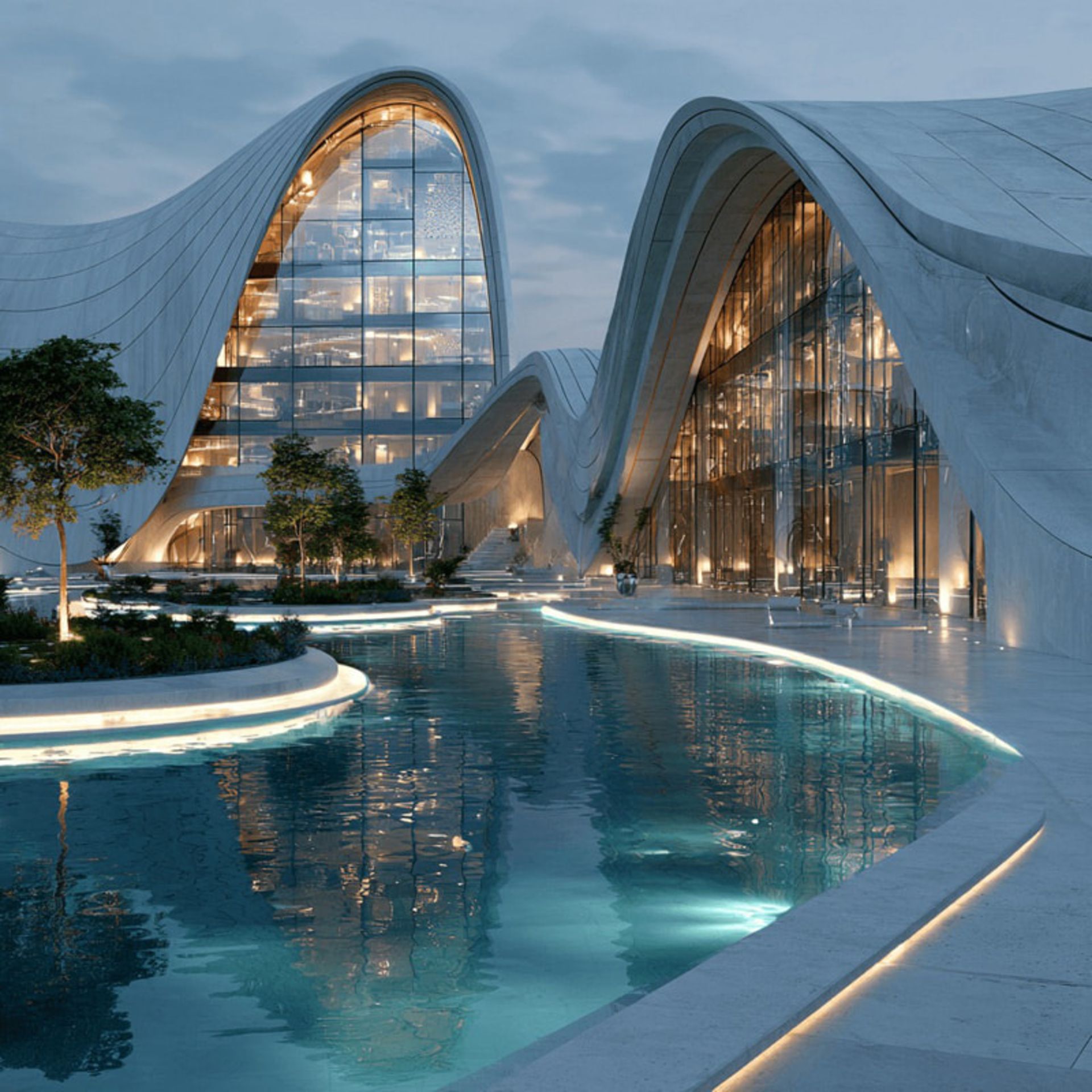 محوطه بیرونی و جوی آب هتل مجلل ایرانی