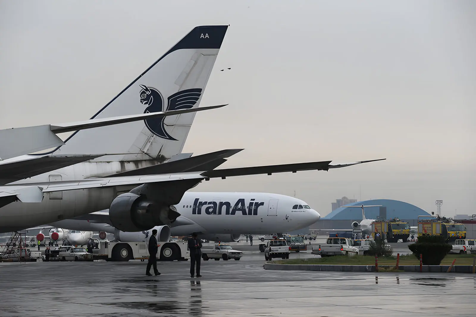 هواپیمای شرکت ایران‌ایر (Iran Air) در محوطه فرودگاه ایستاده است