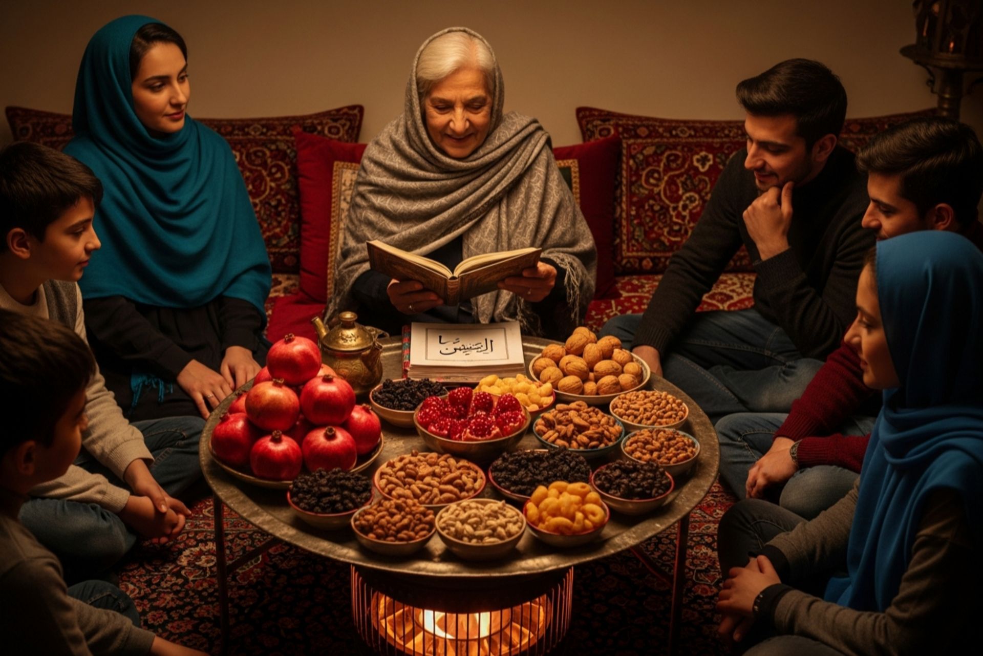 گرفتن فال حافظ توسط خانواده ایرانی در شب یلدا