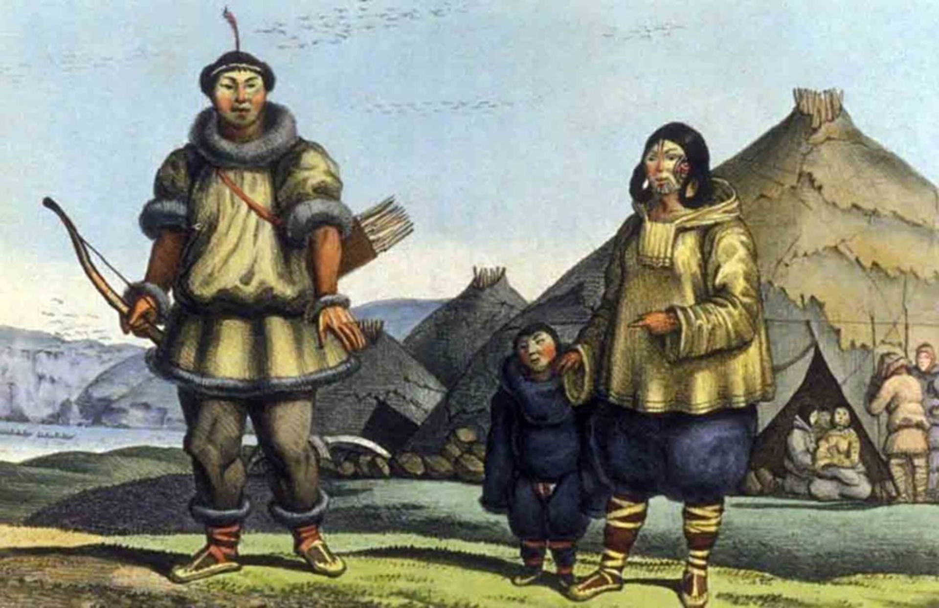 یک خانواده چوکچی، ترسیم‌شده توسط لوئی چوریس (۱۸۱۶)